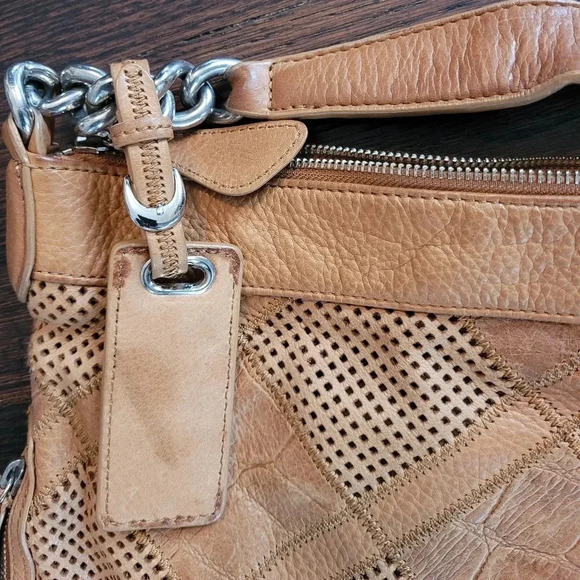 B. MARKOWSKY XL BOHO leather pebbled perforated Patchwork shoulder bag purse TAN - Picture 12 of 15